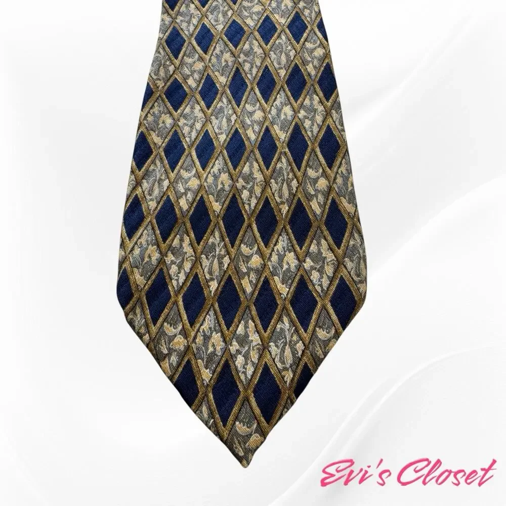 Ermenegildo Zegna Blue Gold Tie 100% Silk Disegno Exclusivo Made In Italy